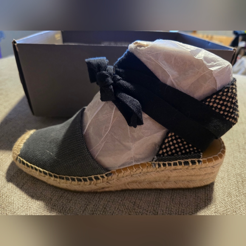 New Franco Sarto Women's L-Britney Ankle Wrap Espadrille Sandal Size 7M Black FB